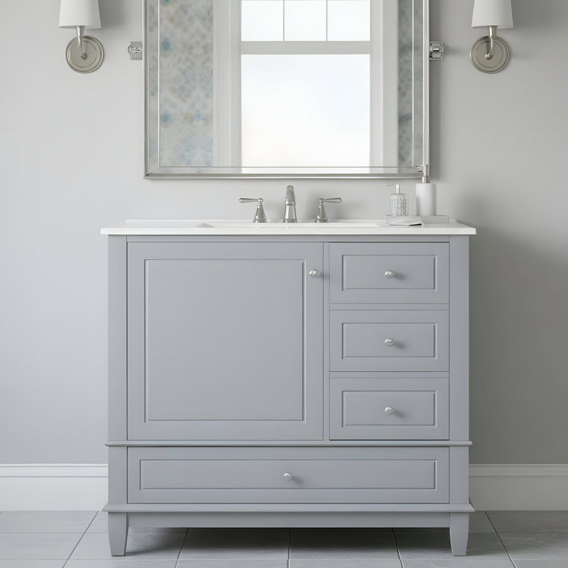 Multi-Size Drawer Bathroom Vanity Set, Gray/Silver