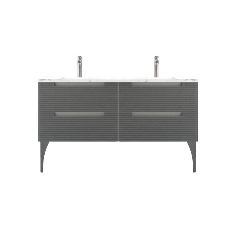 Ensemble de meuble-lavabo double 64 po Ariyannah, Cendres