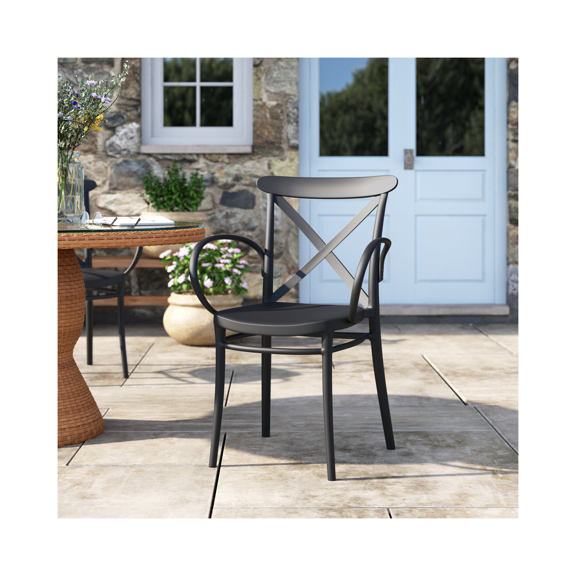 Kenne Anco Stacking Patio Dining Armchair, Black