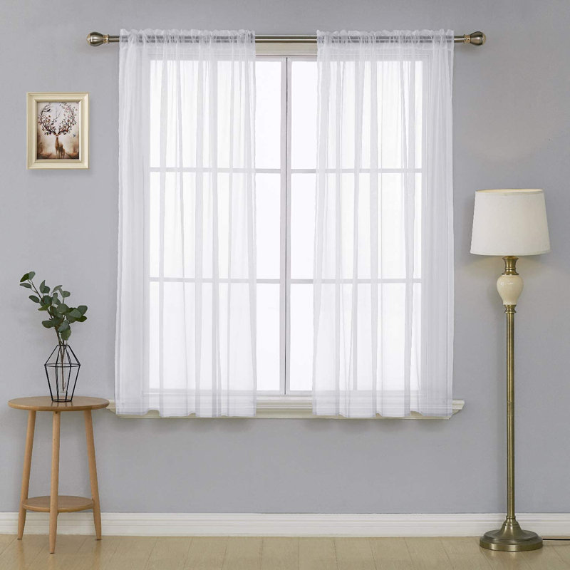 Sheer Curtains / Drapes Pair, 52" W x 63" L, Gray