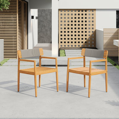 Ensemble de meubles de patio 4 pièces, chaises de salle à manger en bois d'acacia tressé avec accoudoirs, aspect teck et corde grise, jardin, cour, piscine et loisirs toutes saisons