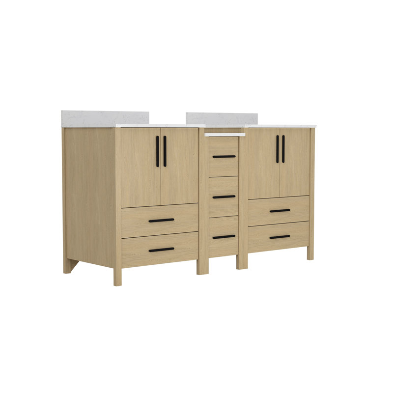 Double Sinks Bathroom Vanity Cabinet,Freestangding storage Vanity Cabinet with White Countertop, 60"
