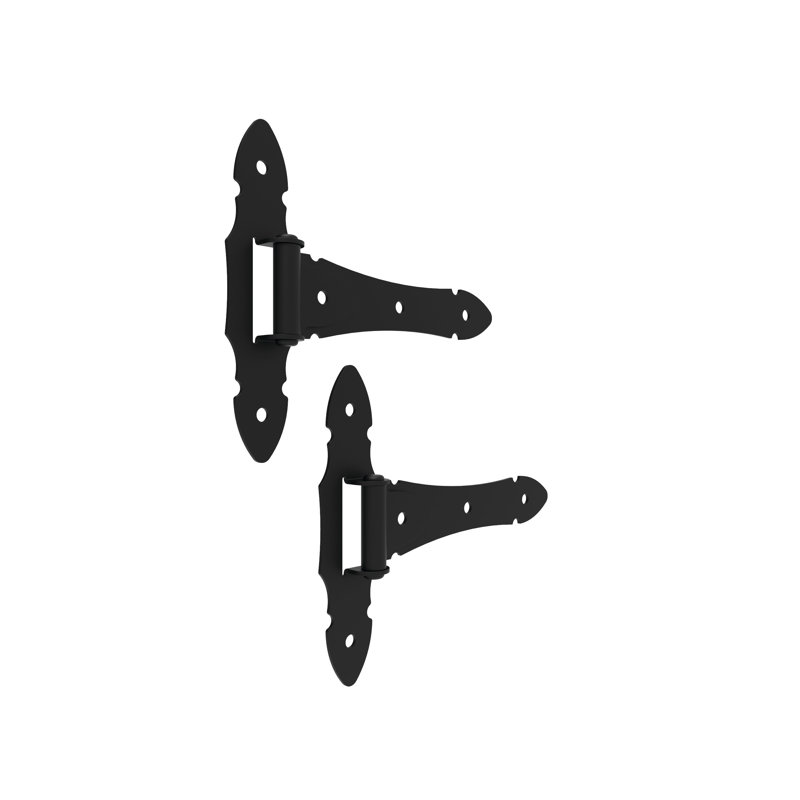 Black Powder-Coated Steel Ornamental T-Hinge for Wood Gates