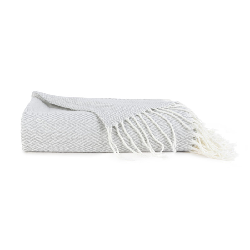 Herringbone Fringe Throw Blanket, Light Gray