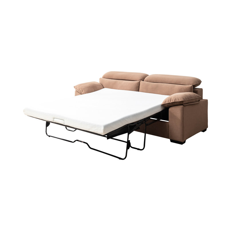 Lit Mid-Century 2 places convertible en grand, brun, lit stable avec fonction coulissante, sensation agréable, Brown