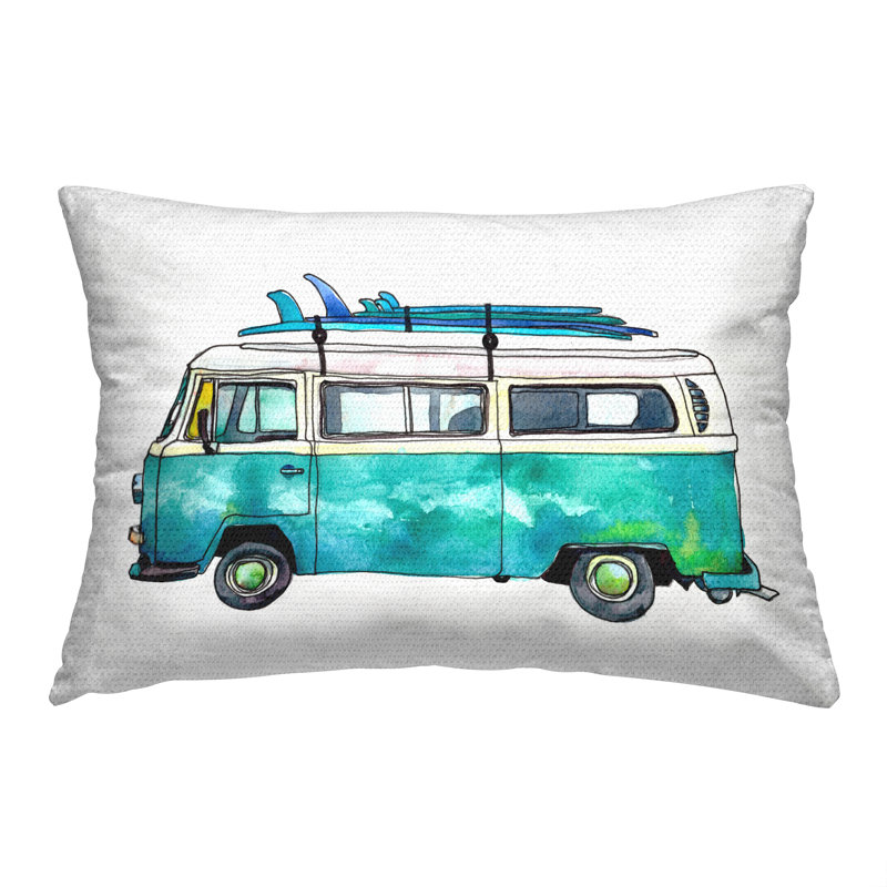 Coussin d'extérieur imprimé Blue Summer Minibus par Paul McCreery
