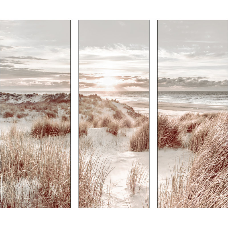 Beach At Sunrise I - 3 Piece No Frame Set on Float Glass