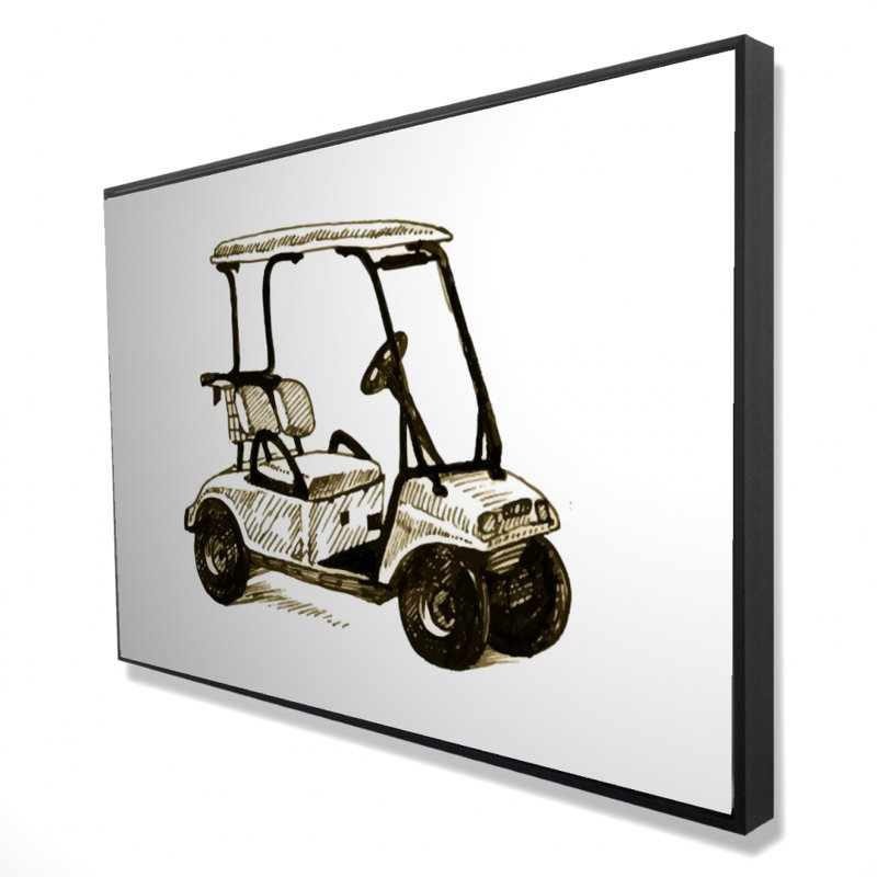 Golf Cart Man Cave Canvas | Brown Framed Home Decor Art