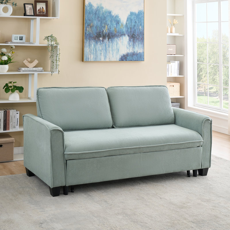 Kothan 78.4 '' Square Arms Sleeper Couch 3 in 1 Convertible Sleeper Sofa Bed with Pull Out Bed, Light Green