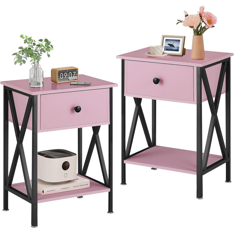 Ensemble de table de chevet moderne 2 pièces Elonso, Pink