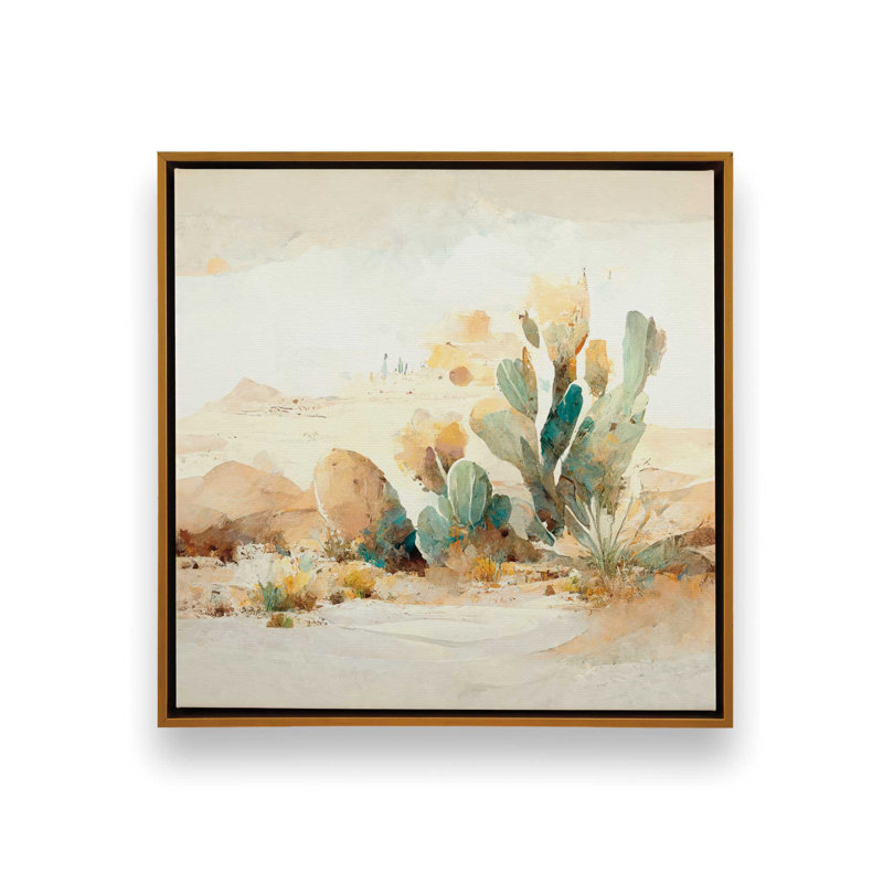 Motif de cactus, H 12,75 po x l 12,75 po x P 1,75 po, Cadre flottant or poli