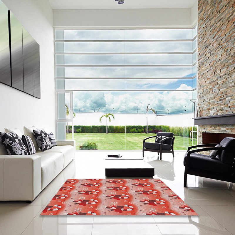 Tapis orange à motif/pêche, Carré 4 pi