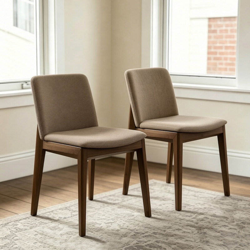 Set of 2 Fully Assembled Modern Fabric Upholstered Dining Side Chairs with Solid Wood Frame