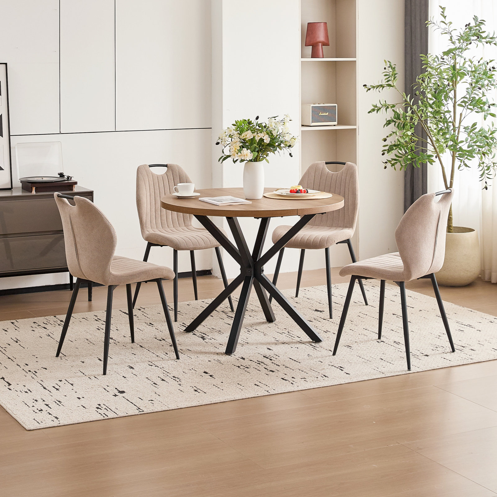 George Oliver 39" Round Dining Table Set For 4, Mid Century Kitchen ...