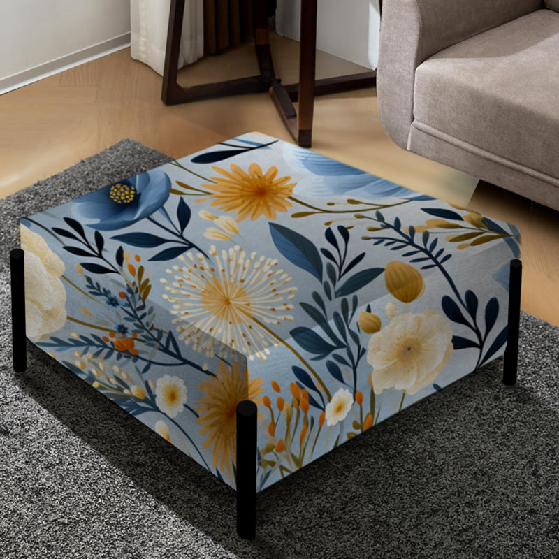 Motif floral bleu bohème chic - Grand repose-pieds carré floral