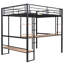 Lit mezzanine double noir avec bureau et tablettes allongés - Solution ergonomique de mobilier de bureau à domicile