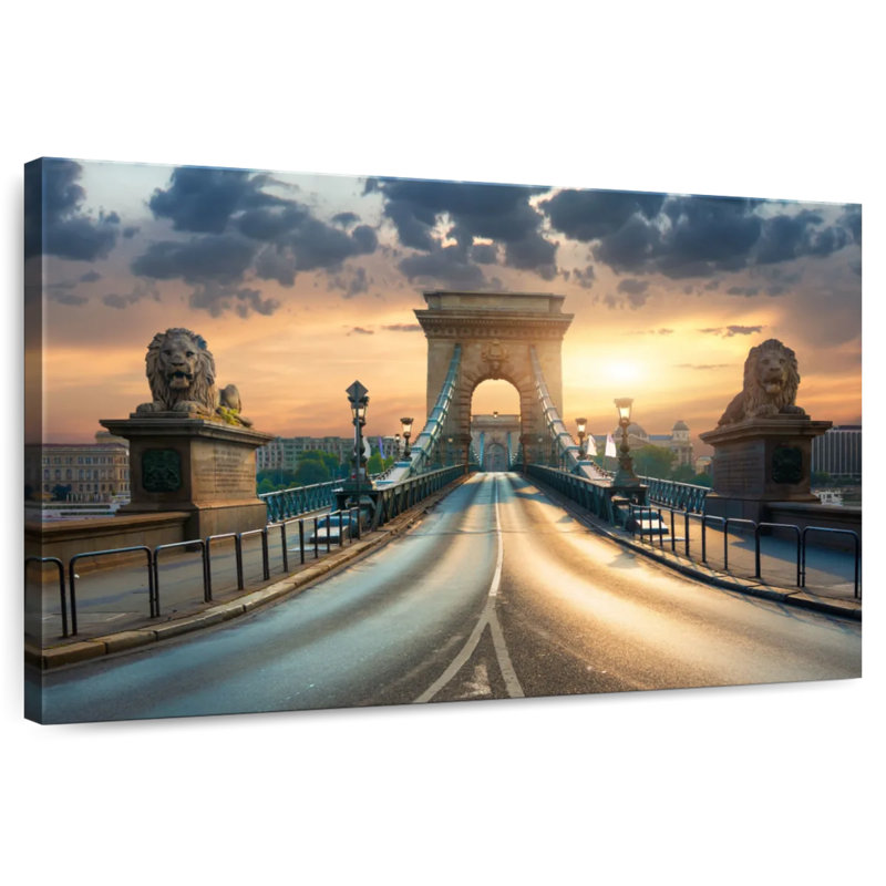 Pont à chaînes Nicci Szechenyi au coucher du soleil, H 8 po x l 12 po