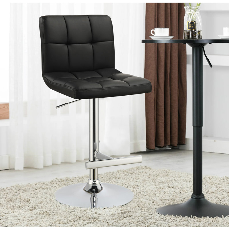 Wendin Square Pattern Adjustable Height Swivel Bar Stool, Set Of 2, Black