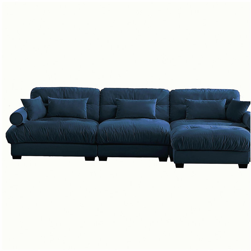 Canapé modulaire surdimensionné en velours super confortable avec repose-pieds mobile, Bleu