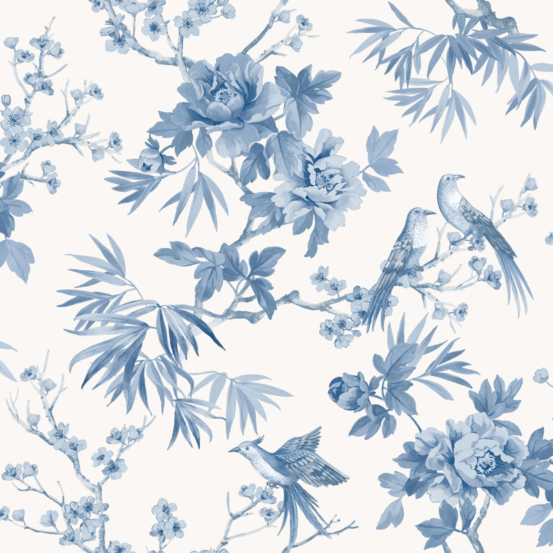 10.05cm x 53cm Matte Wallpaper Roll, Blue White