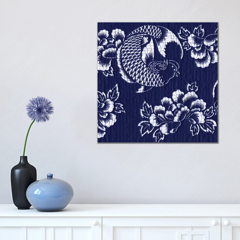 Indigo Carp Katagami II by Vision Studio - Wrapped Canvas Gallery-Wrapped Canvas Giclée, 45.72 cm H x 45.72 cm W