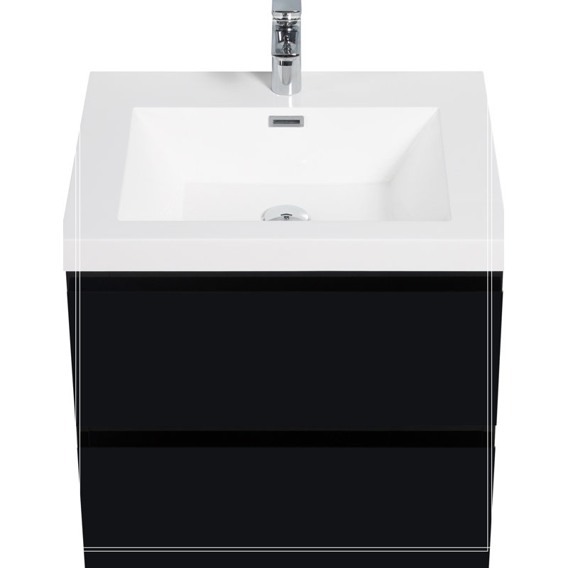 Meuble-lavabo mural 24 po avec lavabo, meuble-lavabo mural moderne, Noir, noir, noir, noir