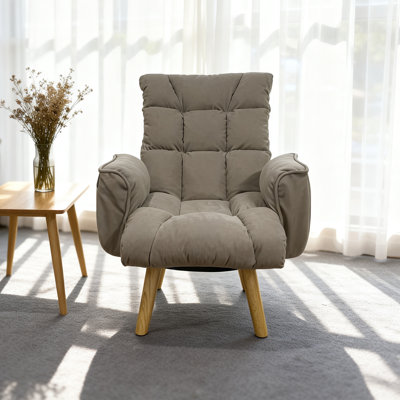 360° Swivel Folding Floor Chair with Solid Wood Base, 3-Position Adjustable Recliner Armchair with Ergonomic Cushion & Foldable Backrest for Living Room, Gaming, Reading, Small Spaces
