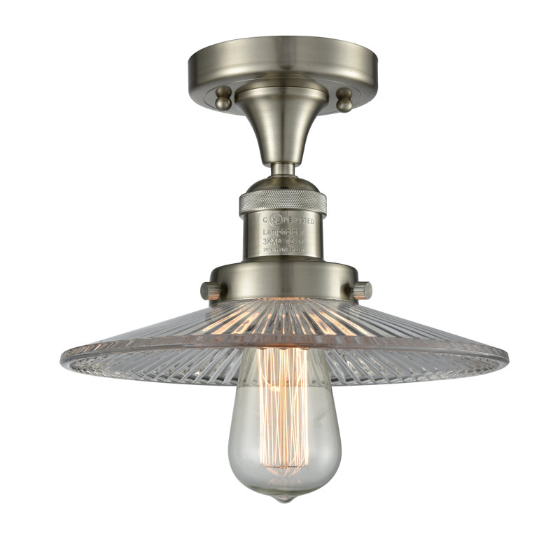 Katalina Glass Semi Flush Mount, Brushed Satin Nickel, Clear Halophane, No Bulb Included