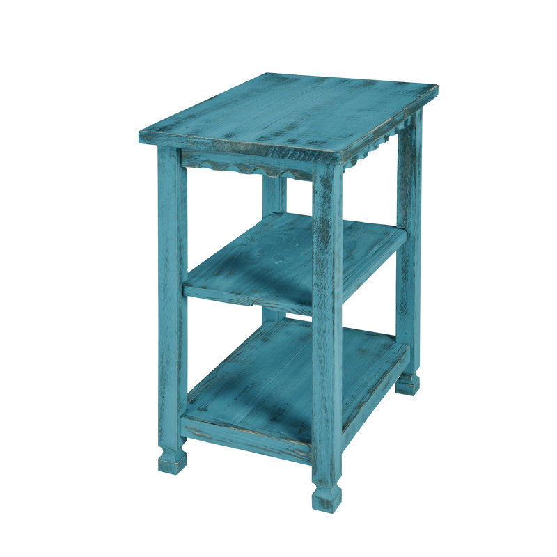 Arkadia Rustic Cottage End Table w/ 2 Shelves, Red Antique, Farmhouse Style, Distressed Finish, Drawer & Shelf, Metal Glides, Solid Wood Construction, Natural Finish, for Accent Furniture