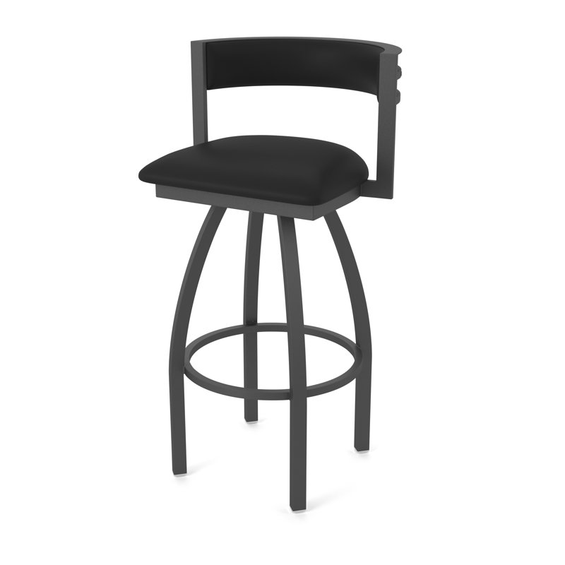 Tabouret Artémis, Tabouret de bar (siège d'une hauteur de 30 po), Étain, Vinyle - vinyle noir