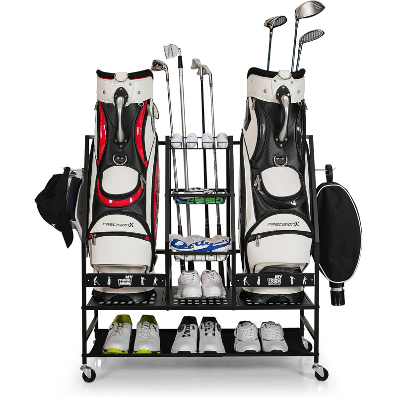 Support de rangement pour golf 2 sacs, organisateur de garage