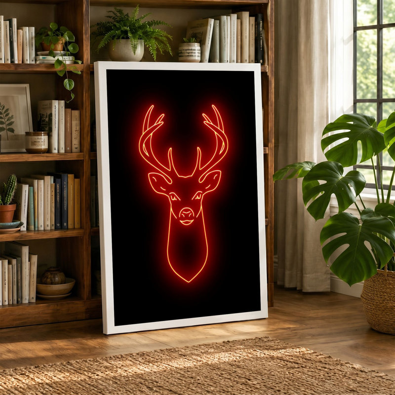 Neon Deer Modern - Wrapped Canvas, 18x12 - 45.7 x 30.5 cm, White Border