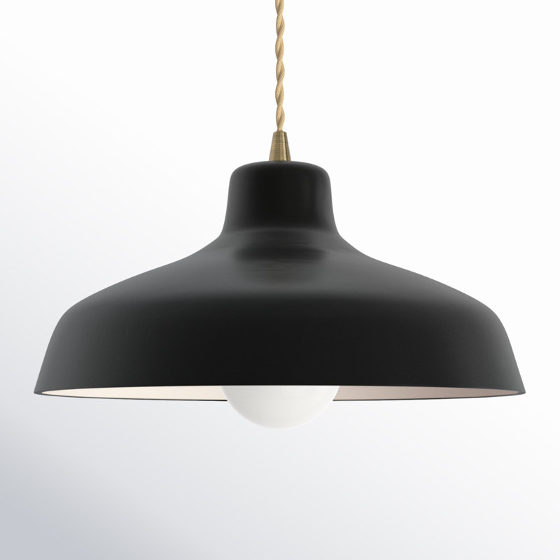 Luminaire suspendu en forme de dôme à 1 lumière Fallon, H 5,75 po x l 11,5 po x P 11,5 po, Noir mat carbone, Laiton antique