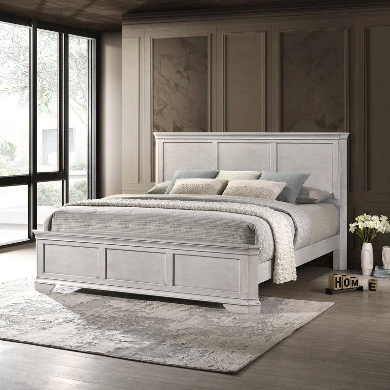 Ailany Traditional Wood Panel Bed, Queen, Antique Walnut Finish, Queen, Antique White