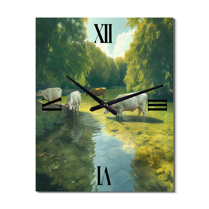 Horloge murale vaches marchant près d'un lac - scène de vache II, Petit