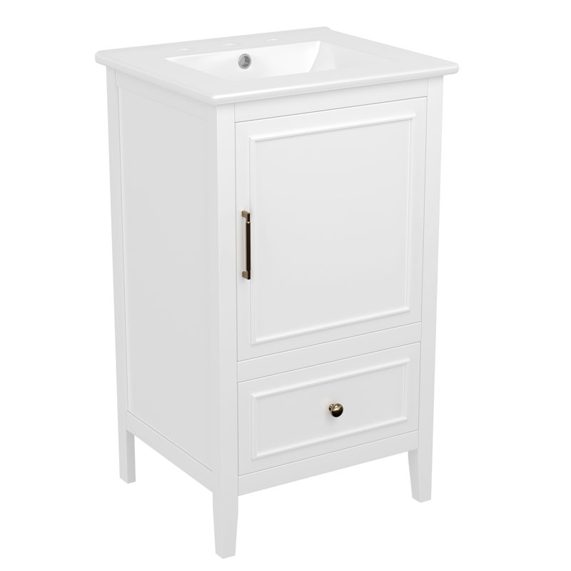 Meuble-lavabo de 20 po avec lavabo, armoire de salle de bain avec porte, tablette de porte et repose-pieds réglables, tiroir blanc