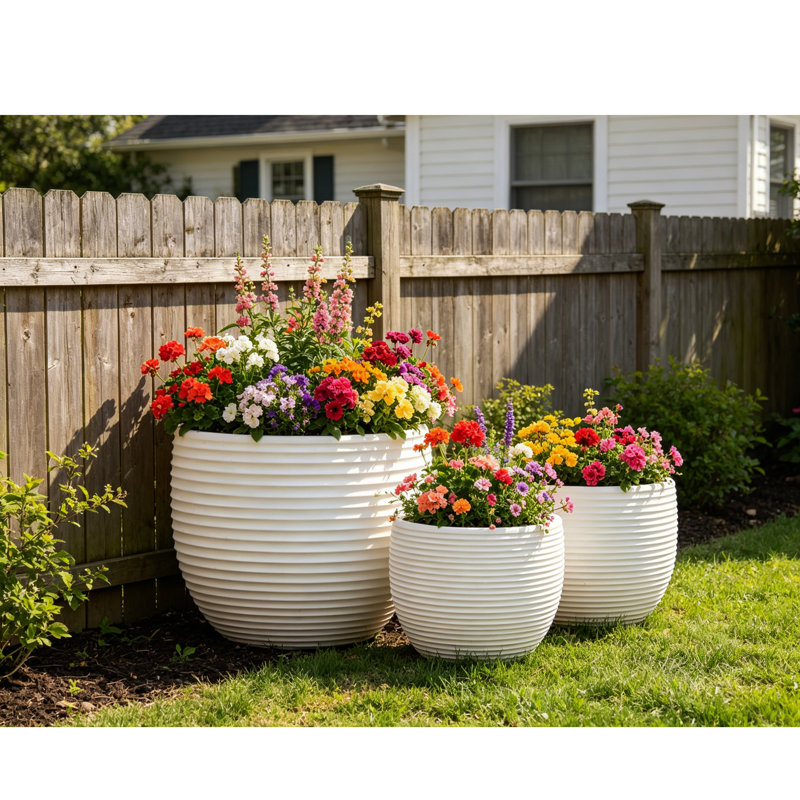 Jardinières rondes multi-tailles, pots de fleurs d'intérieur résistants aux intempéries, H 15 po x l 15,55 po x P 15,55 po