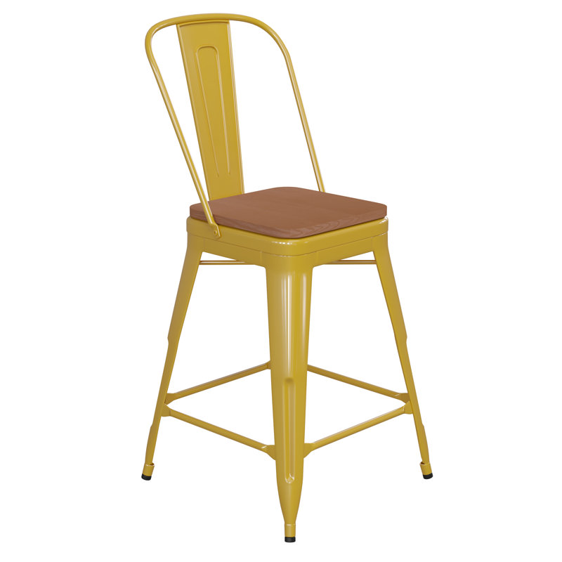 Britian All-Weather Commercial Counter Stool with Removable Back & Poly Resin Seat, Yellow/Brown