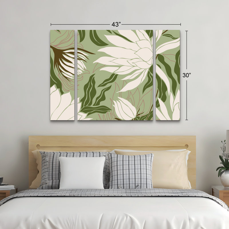 Ensemble de 3 panneaux d'art mural - Incado «Reaching Flowers», art mural sur toile pour le salon, la chambre à coucher ou le bureau 