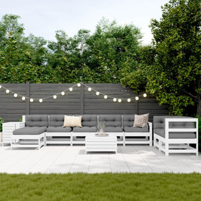10 Piece Garden Sofa Set White Solid Wood Pine