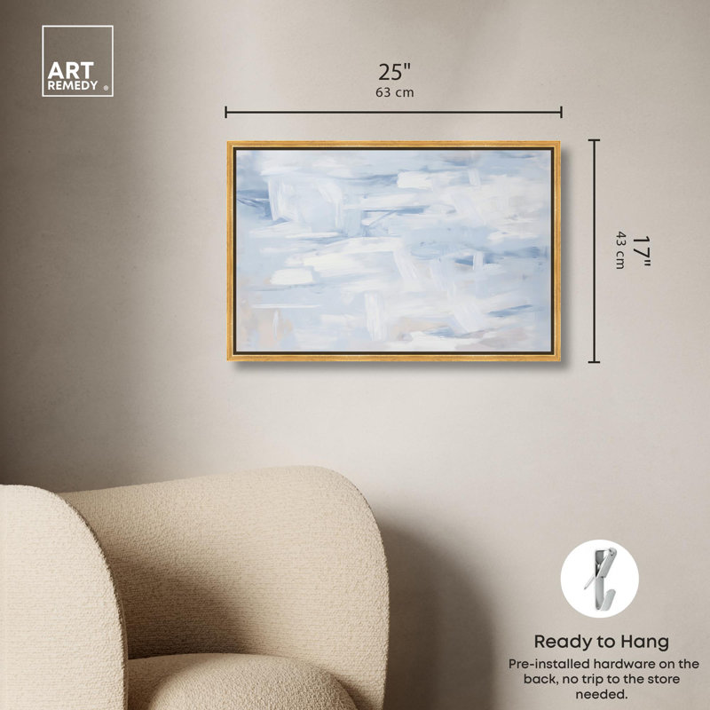 Art Remedy, toile abstraite neutre, Cadre flottant doré, H 17 po x l 25 po