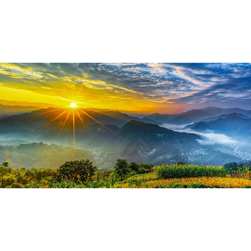 «Landscape Valley Sky Sunlight Nature Wallart», reproduction d'art sur toile, H 24 po x l 48 po x P 0,1 po, Papier