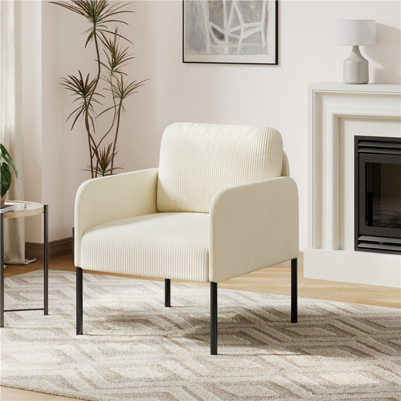 Upholstered Corduroy Accent Chair, Beige