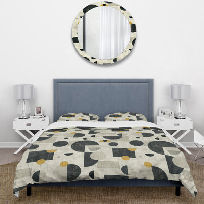 Ensemble de housse de couette noir gris Midcentury Shapes II - Midcentury