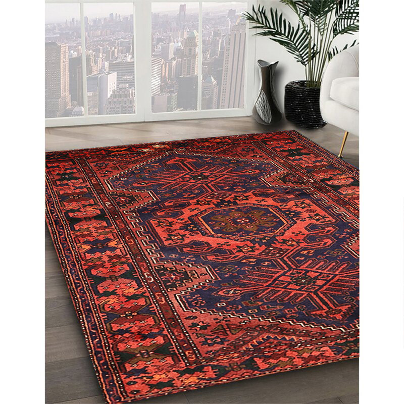 Tapis oriental multicolore tissé à la machine Oriental, Carré 4 pi