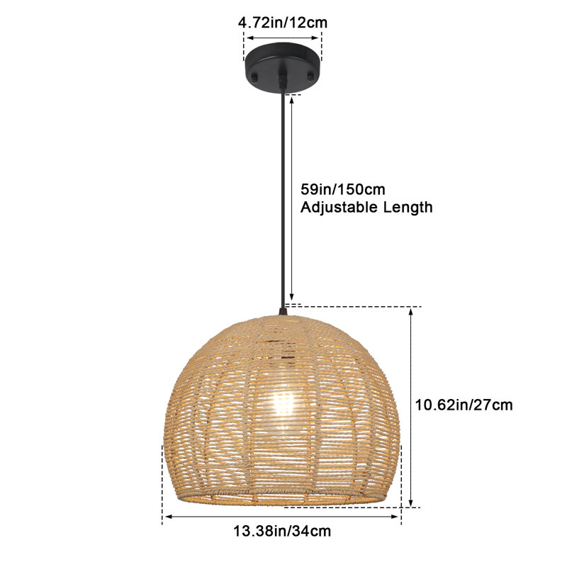 Luminaire suspendu unique à 1 lumière à intensité variable Suwannee, Naturel