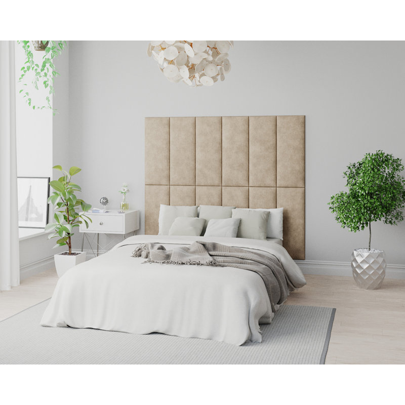 Katie-Marie 30cm x 75cm peel and stick upholstered wall paneling in beige