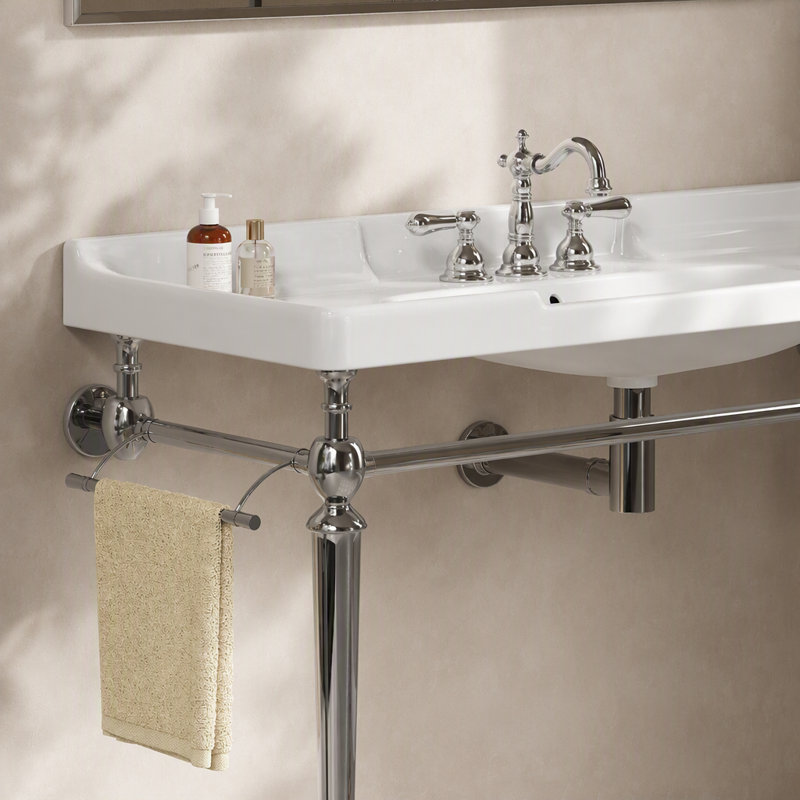 Vasque de salle de bain VICI 48 po en céramique avec 3 trous prépercés, sans meuble ni robinet, blanc