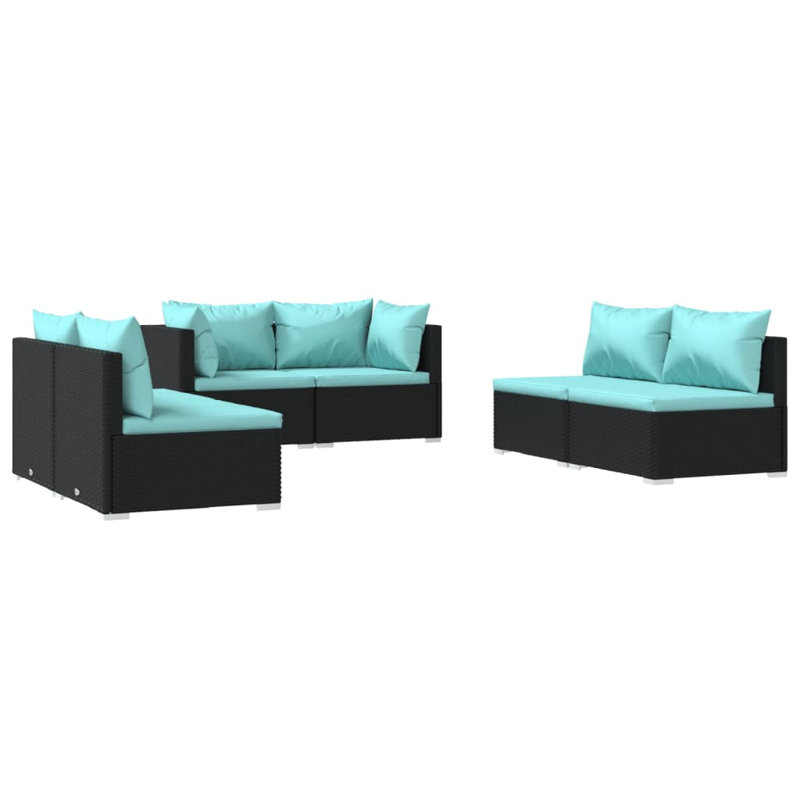6 Piece Lounge Sofa Seating Group, Water Blue, Black
