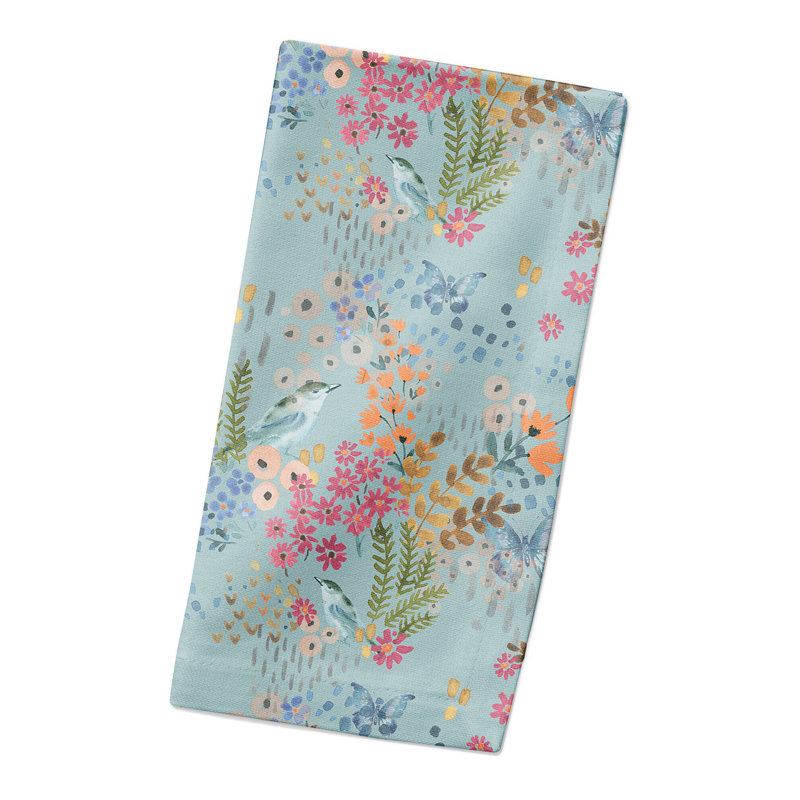 Eirys Cotton Floral Square Napkin, Blue/Pink